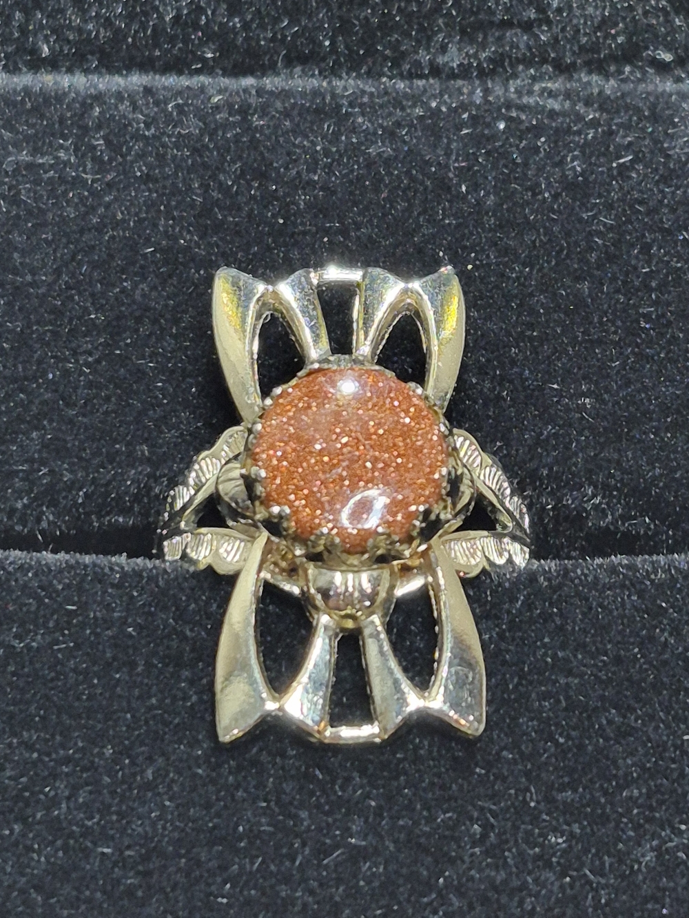 Vintage Goldstone Gold Tone Architectural Cocktail Ring - Size 6